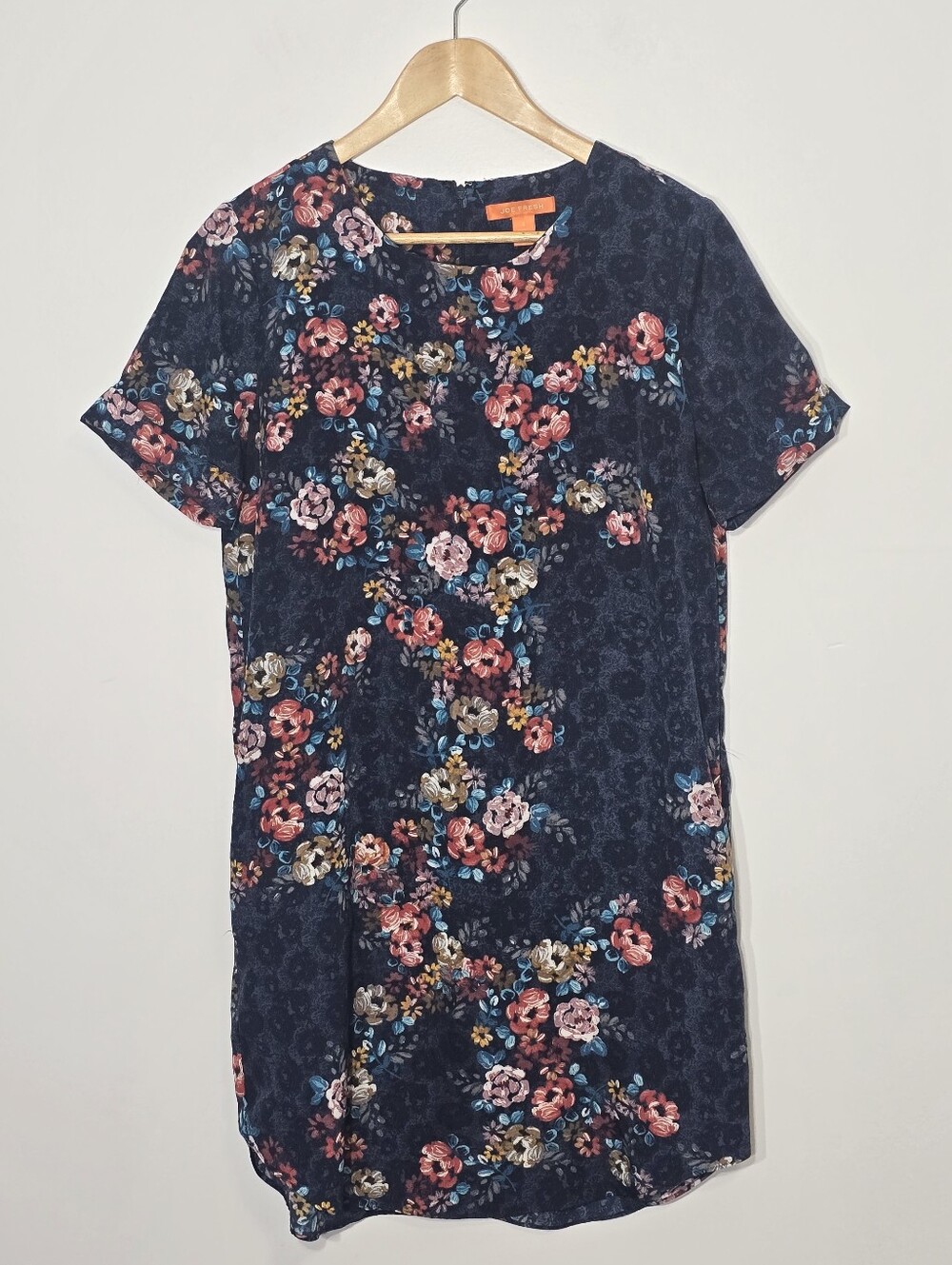 Joe Fresh Blue Mutlicolor Floral Print Short Sleeve T-Shirt Lightweight Dress